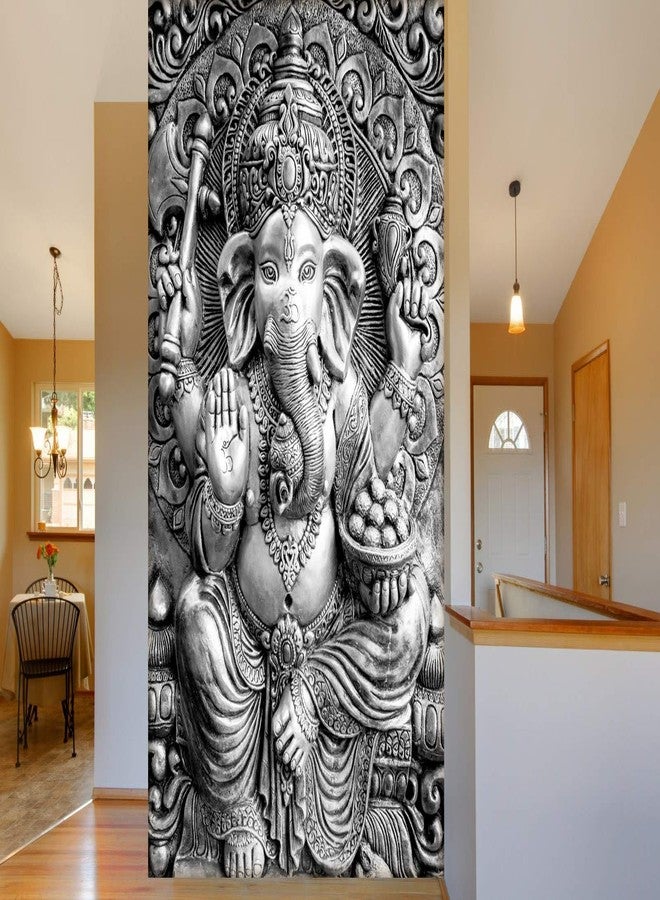 999Store 3D Print Latest Door Living room Bed Room Home Hall wall stickers Sheet roll 3d ganesha wallpapers for walls Silver Lord Ganesha Mural wallpaper for walls ( Vinyl Self Adhesive 24X36 Inches ) NonW2301002 - Image 1